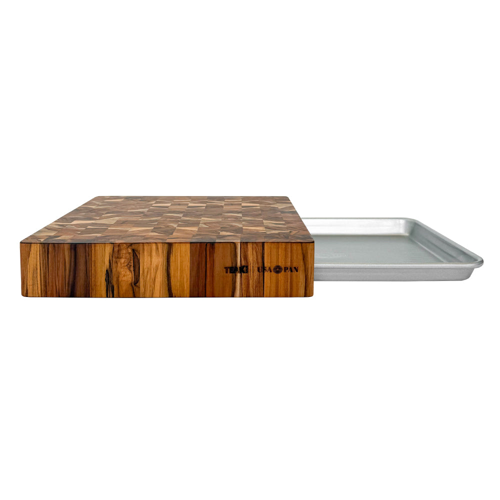 Prep to Pan End Grain Cutting Board with Half Sheet Pan — TeakHaus × USA Pan 2004