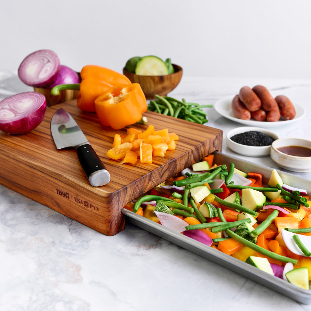 Prep to Pan Cutting Board with Quarter Sheet Pan — TeakHaus × USA Pan 2006