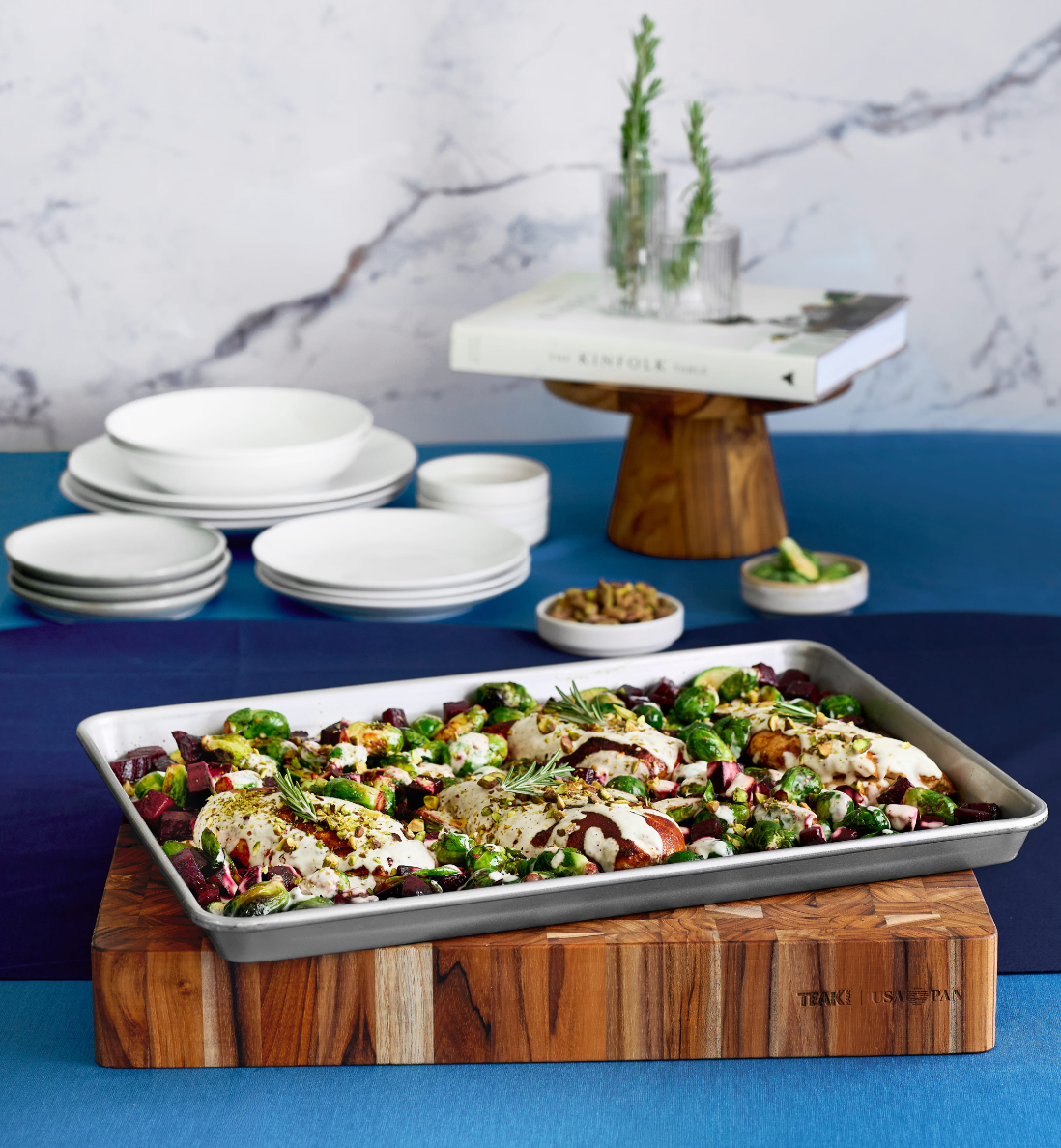 Prep to Pan End Grain Cutting Board with Half Sheet Pan — TeakHaus × USA Pan 2004