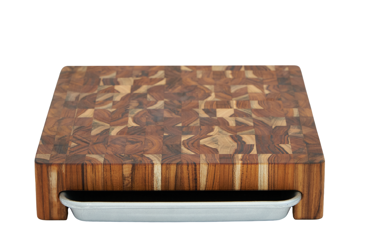 Prep to Pan End Grain Cutting Board with Quarter Sheet Pan — TeakHaus × USA Pan 2007